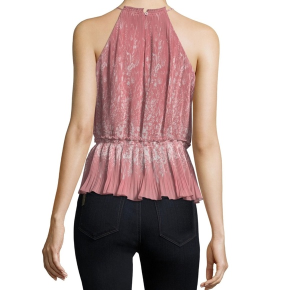 Joie Sleeveless Top High Halter Neckline Pleated Ruffled Hem Salmon Cream L NWT - Picture 5 of 8